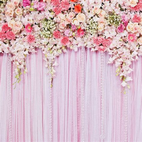 Pink Flower Backdrop Wedding Floral Romantic Scene Printed