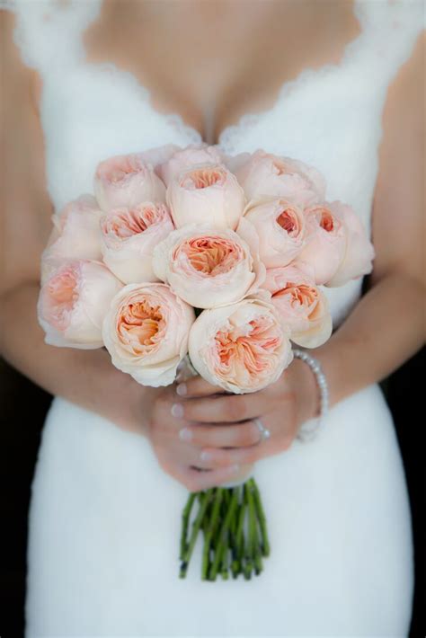 Peach Garden Rose Wedding Bouquet