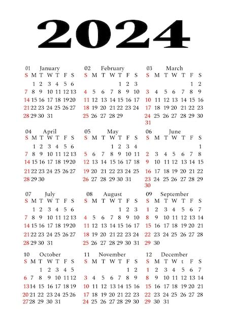 Diseño De Plantilla De Calendario 2024 Vector Premium