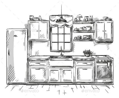 Kitchen Interior Drawing Vector Illustration Interior Design