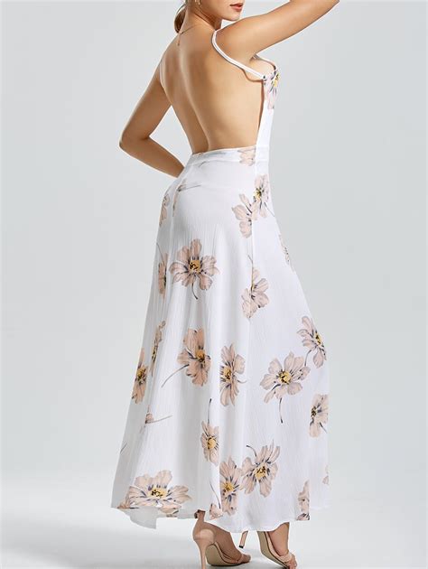 [55 Off] Backless Floral Maxi Long Slip Flowy Dress Rosegal