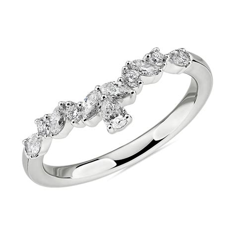 Mixed Shape Diamond Tiara Curved Wedding Ring In 14k White Gold 12 Ct