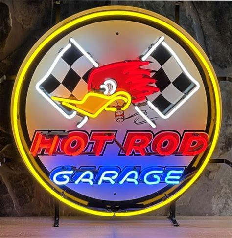 Hot Rod Garage Neon Sign With Backplate 65 X 65 Cm