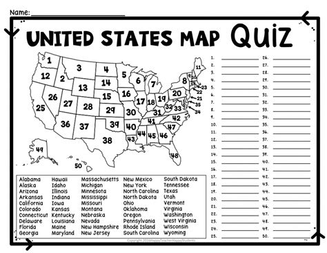 United States Map Quiz And Worksheet Usa Map Test With Practice