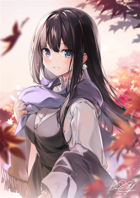 Karory Original Commentary Request Highres 1girl Autumn Leaves