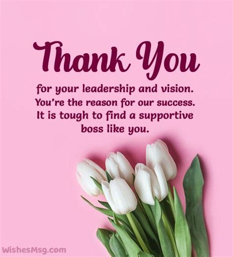 A Bouquet Of White Tulips With The Words Thank You For Your Leader And Vision