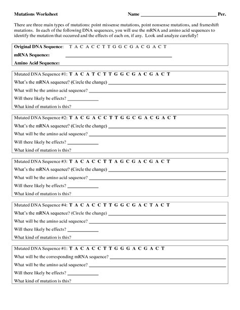 The template dna strand, from which the mrna is synthesized, is 5' caaactaccctgggttgccat 3'. 19 Best Images of The Genetic Code Worksheet Answers ...