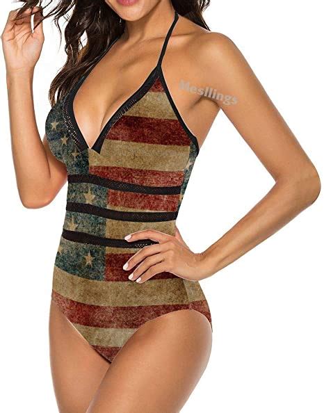 Mesllings Women S One Piece Swimsuit The Vintage American Flag Fashion