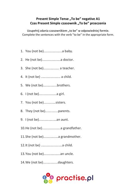 Present Simple To Be Verb Negative A Practise