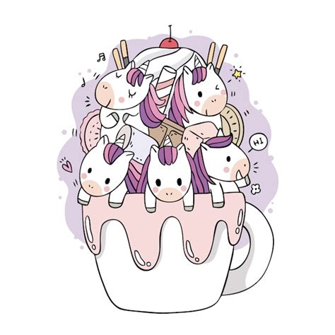 Premium Vector Cartoon Cute Sweet Unicorns And Coffee Cup