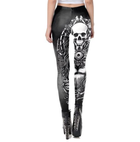 Gothic Punk Skeleton Skull Print Ankle Length Leggings Rebelsmarket