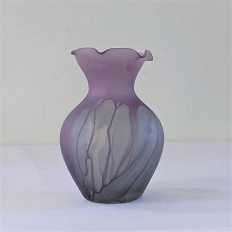 Rueven Hand Painted Glass Ruffled Top Vase By Nouveau Art Etsy