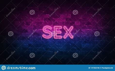 Sex Neon Sign Purple And Blue Glow Neon Text Brick Wall Lit By Neon