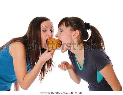 Fat Thin Girls Eatting Isolated White Foto Stock 68574034 Shutterstock