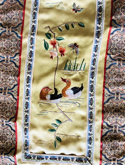 Vintage Chinese Hand Embroidered Art Silk Panel Tapestry Ducks Etsy