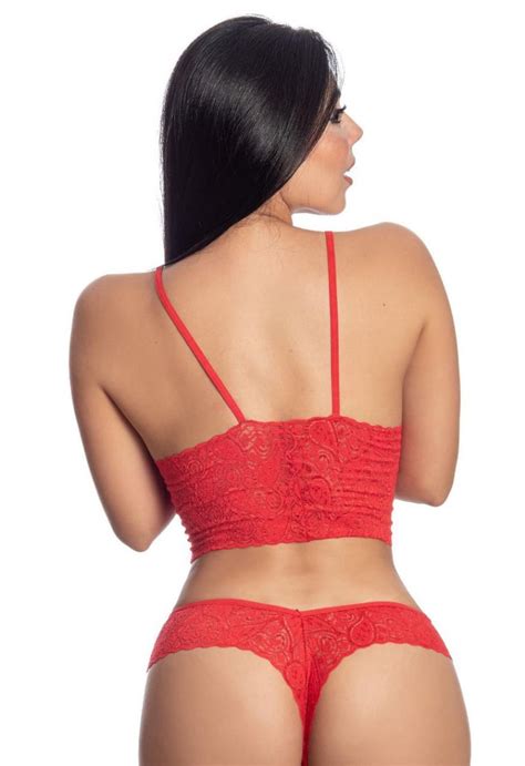 Conjunto Ropa Interior De Encaje Roja Hermoso Diseño