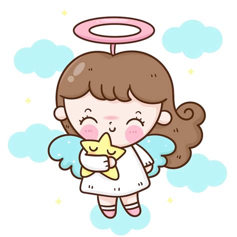 Premium Vector Cute Angel Girl Cartoon Hug Star Vector Kawaii Character