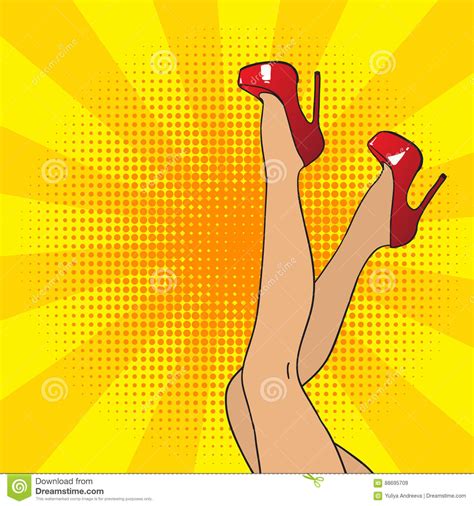 Pop Art Female Legs In Red Shoes On High Heels Stock Illustration