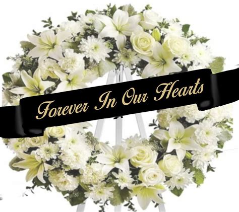 Forever In Our Hearts Funeral Ribbon Banner For Flowers Celebrate Prints