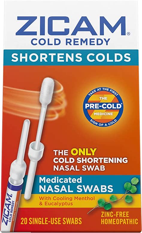 Zicam Cold Remedy Cold Shortening Medicated Nasal Swabs Zinc Free 20ct Health