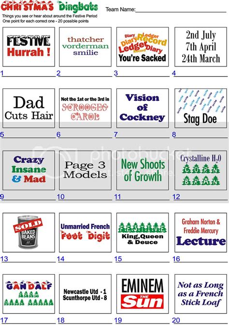 Dingbats word trivia all levels 500+ answers in one page 1. XMAS Dingbats for the Clan Party