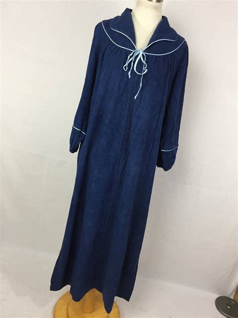 Vintage Velour Nightgown M Medium Long Pajamas Embroidered Etsy