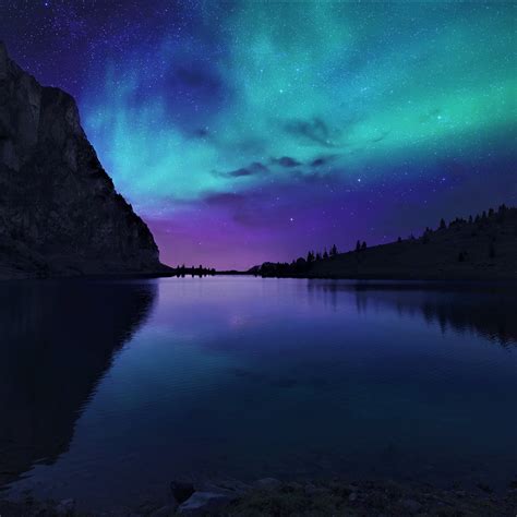Aurora Borealis Northern Lights Over Mountain Lake Full Hd 2k Wallpaper