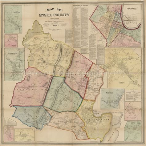 Map 1859 Map Of Essex County New Jersey From Surveys Etsy