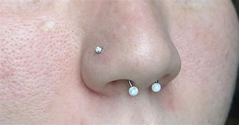 Finally Got My Nostril And Septum To Match White Opal Piercing