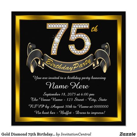 Gold Diamond 75th Birthday Party Invitation Zazzle 75th Birthday