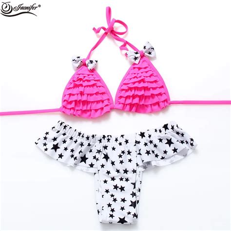 Pink Wave Point Lotus Leaf Bikini Triangle Body Split Waist Swimsuit Women Swimwear In Bikinis