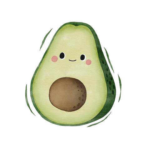 Personaje De Dibujos Animados Lindo Aguacate Acuarela Vector Premium