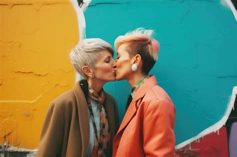 premium ai image an adult lesbian couple kissing on the street to celebrate lgbtqia pride day