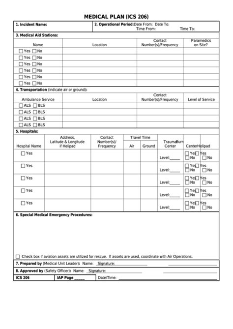 Fillable Form Ics 206 Medical Plan Printable Pdf Download