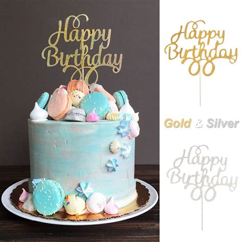 1x Cake Topper Happy Birthday Gold Silver Glitter Party Wedding Diy