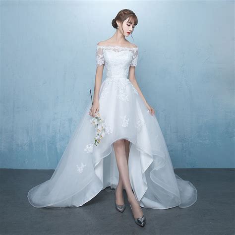Elegant White Asymmetrical Wedding Dresses 2019 A Line Princess Off
