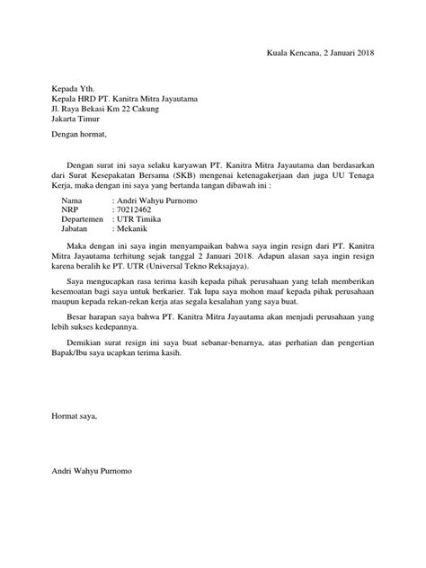 Contoh Surat Resign Doc Mapel