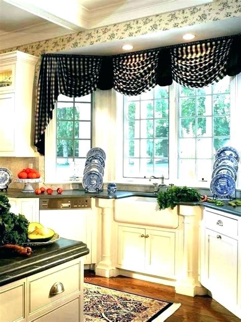 Not your usual kitchen window treatment. bay window curtains - Google Search | Cottage style kitchen, Kitchen window treatments, White ...