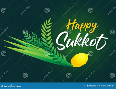 Happy Sukkot With Four Species Lulav Jewish Holiday Banner Stock Vector