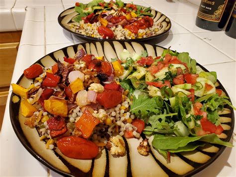 Serve cold as a salad. Roasted veggies over couscous and salad with lemon mint ...