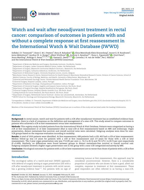 Pdf Watch And Wait After Neoadjuvant Treatment In Rectal Cancer