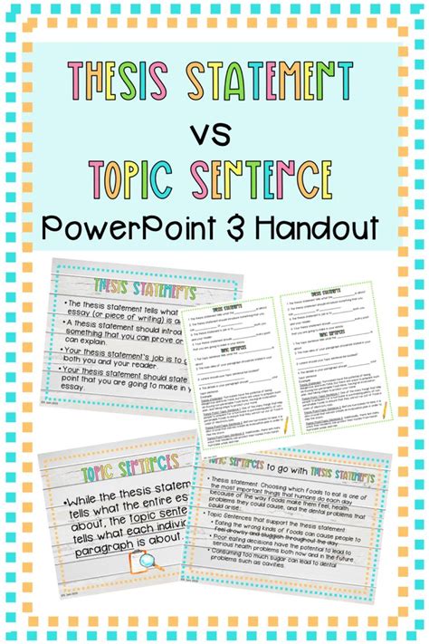 Thesis Statement Vs Topic Sentence Powerpoint With Handout Grades 5 8