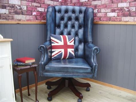Stunning Blue Leather Chesterfield Captains Chair In Mold Flintshire