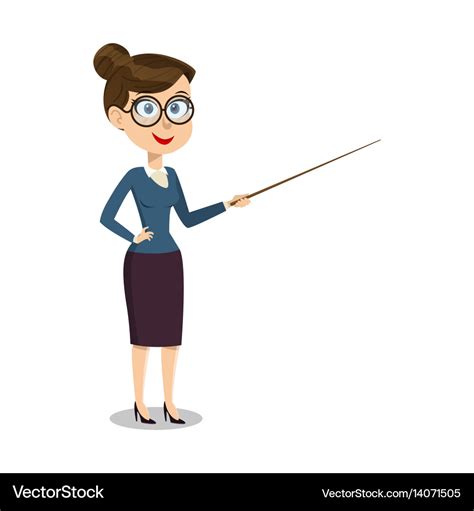 Cartoon Smiling Female Teacher With Pointer Vector Image
