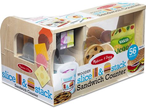 Melissa And Doug Wooden Slice And Stack Sandwich Counter Pretend Play
