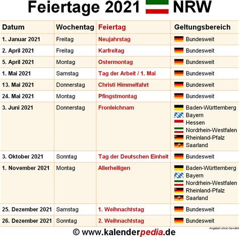 Übersicht über die 11 gesetzlichen feiertage und festtage für das kalenderjahr. Feiertage NRW 2020, 2021 & 2022 (mit Druckvorlagen)