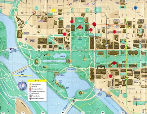 Dc Denkmäler Map Karte Der Sehenswürdigkeiten Washington Dc District