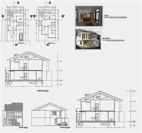 Koleksi denah rumah minimalis ukuran 6x12 meter. Denah Rumah 2 Lantai Lengkap Dengan Tampak Dan Potongan ...