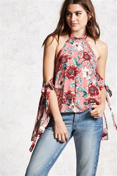 Contemporary Floral Halter Top Forever 21 2000143459 Tops