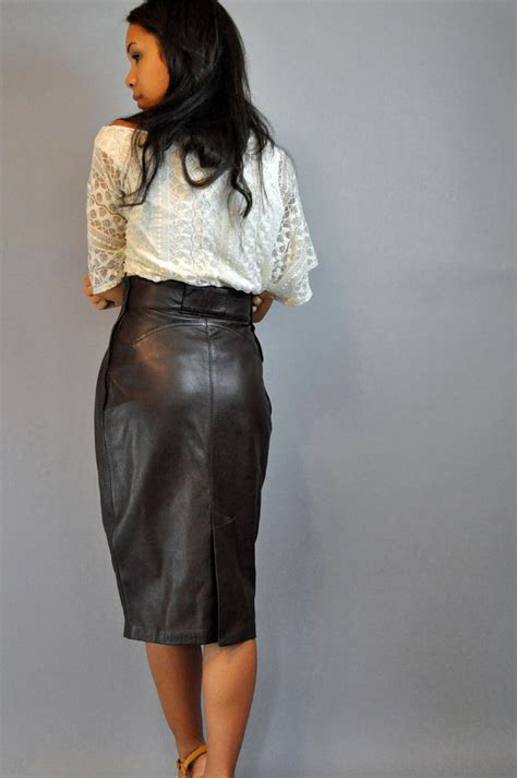80s vintage leather skirt high waisted skirt chocolate brown etsy
